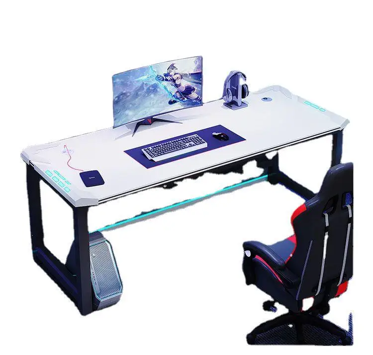 

RGB technology sense double gaming table, game anchor, remote control, ambient lamp, desktop computer, table and chair combo set