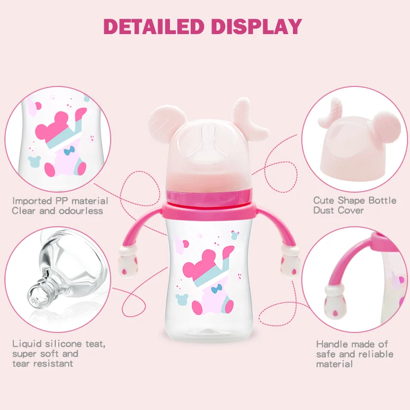 180ml Bear Moon feeding bottle with handle, gravity ball straw, 0-36 months baby feeding bottle, food grade PP , BPA free 3