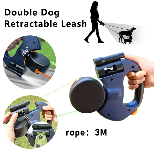 Retractable Dual Doggie Leash with LED Light 1