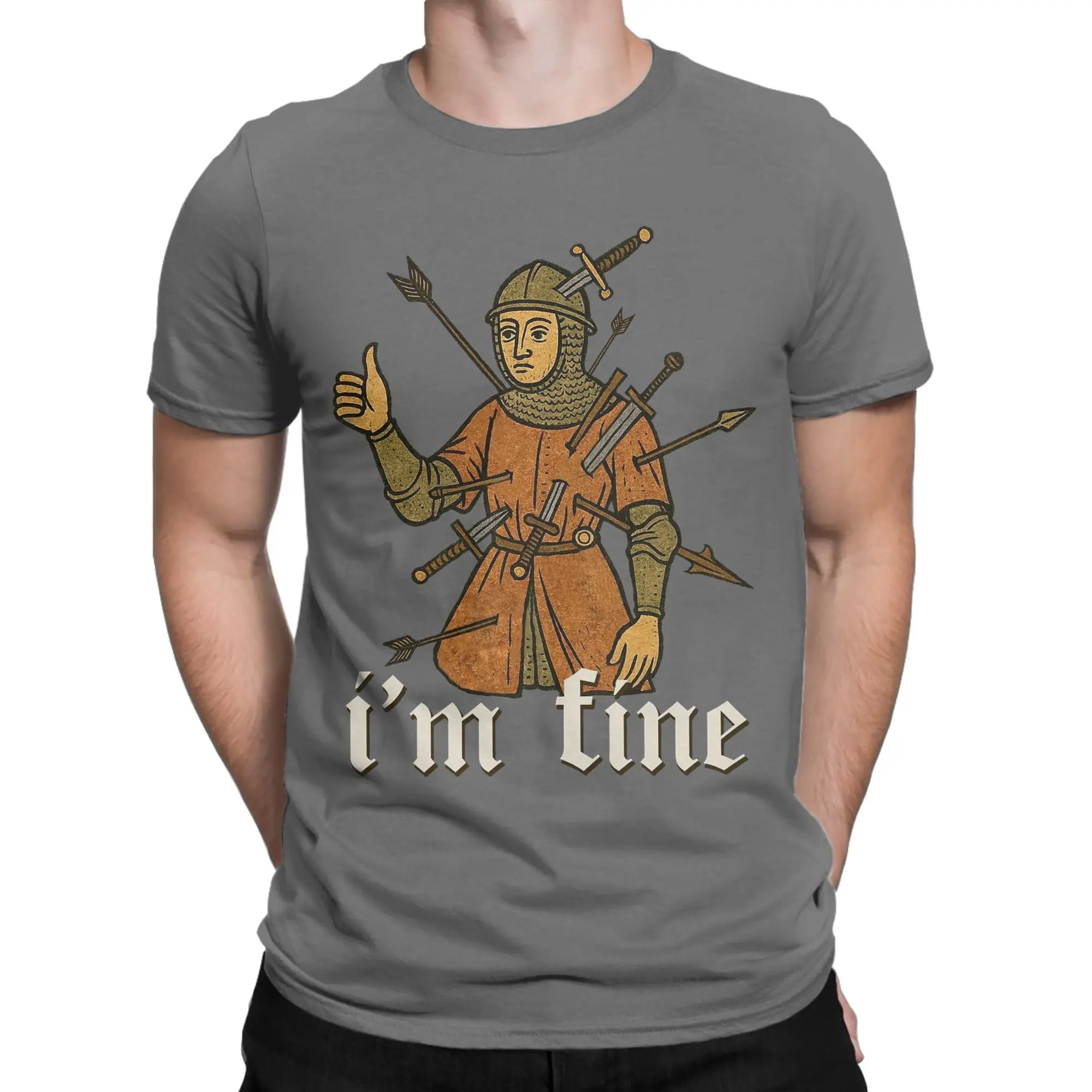 T-Shirt mit Aufschrift „Men I'm Fine Medieval Soldier Art“, lustiges T-Shirt aus 100 % Baumwolle, lustige Kurzarm-T-Shirts mit Rundhalsausschnitt, Geburtstagsgeschenk-T-Shirts