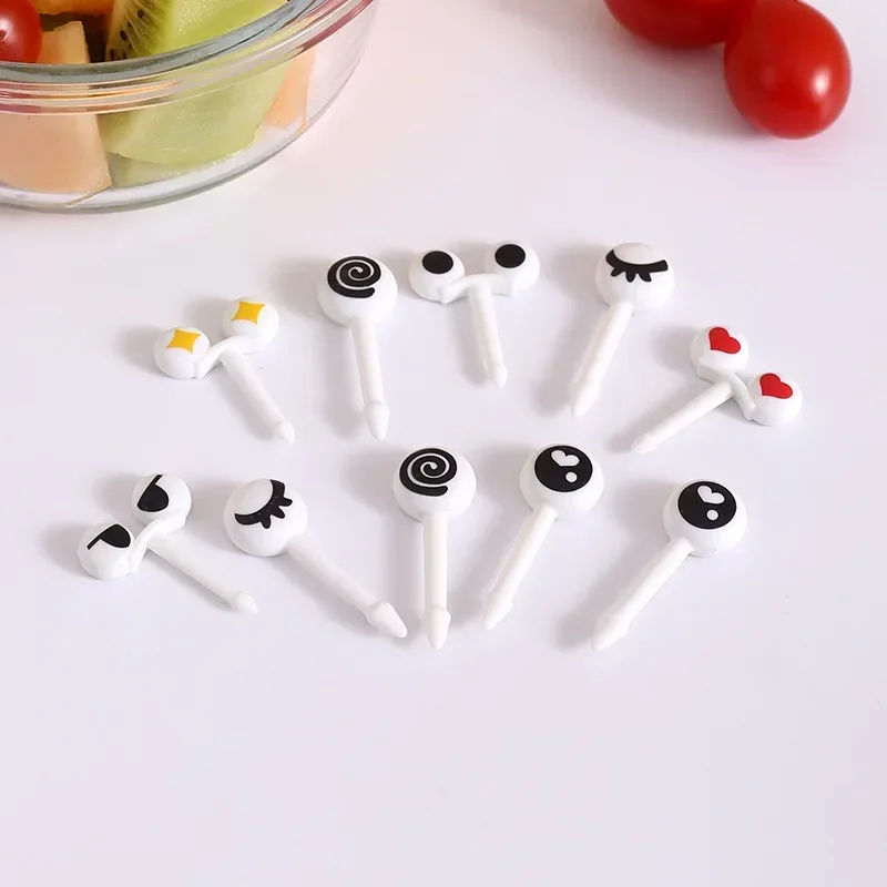 Fruit Fork Food Picks Food Toothpicks 10Pcs/Set Mini Skewers Cute Cartoon Eyes Kawaii Lunch Bento Box Food Fruit Picks Fork Sticks et Sandwich Toppers Decor fork