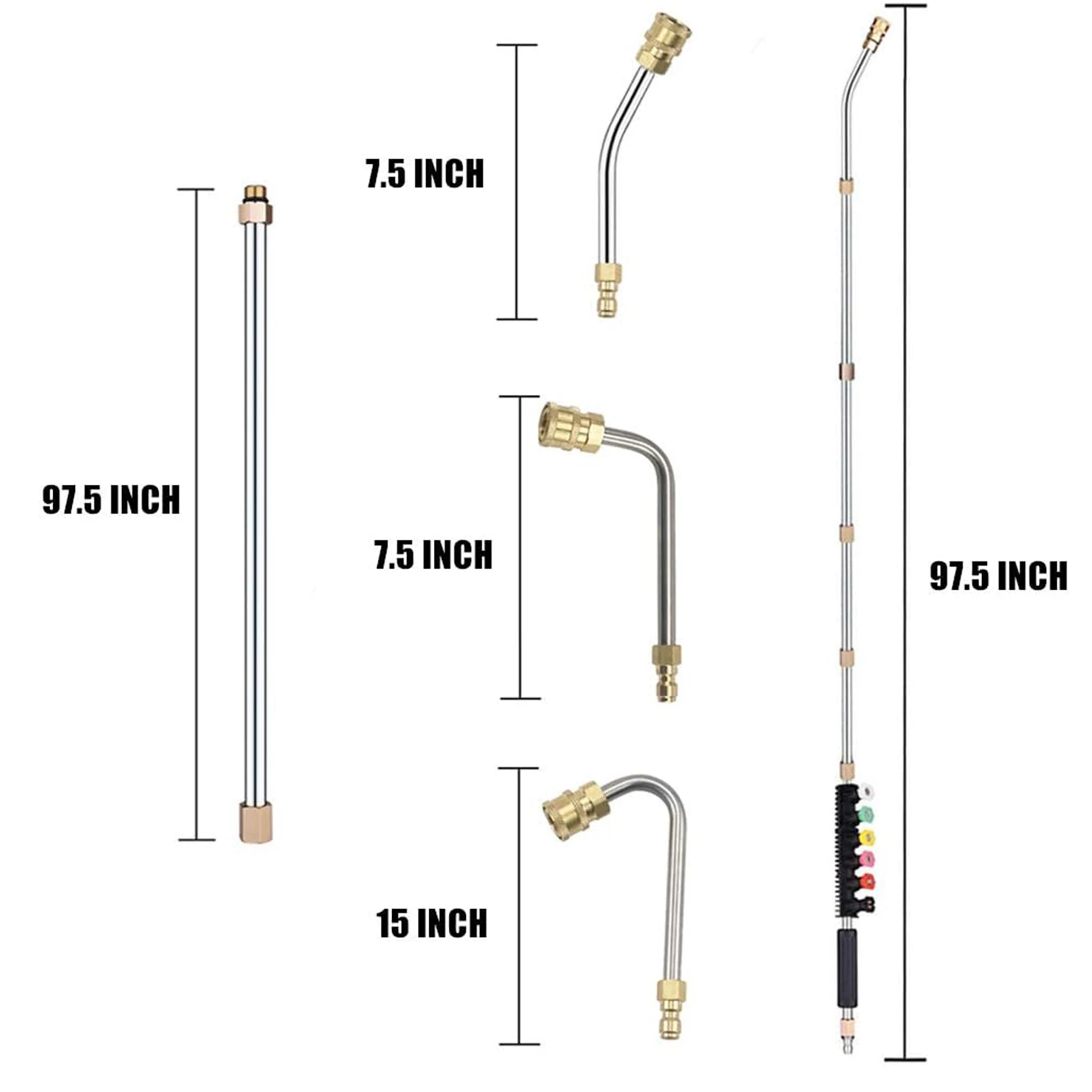고압 세척기 연장 봉 세트, 파워 워셔 거터 및 차량 청소 도구, 언더캐리지 클리너용 5가지 스프레이 노즐 팁 포함