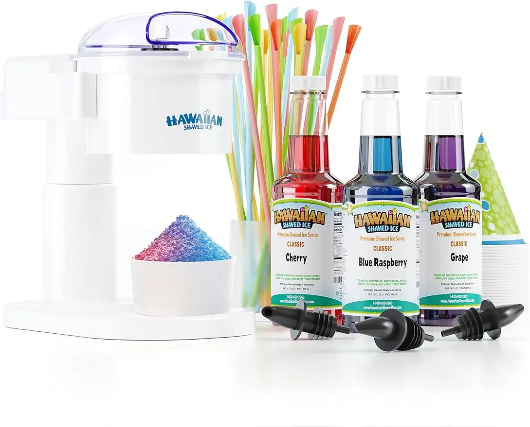 

S700 kid-friendly ice cream maker kit, 3-16 ounces, plus 25 snow cone cups, 25 spoon straws, and 3 black bottles