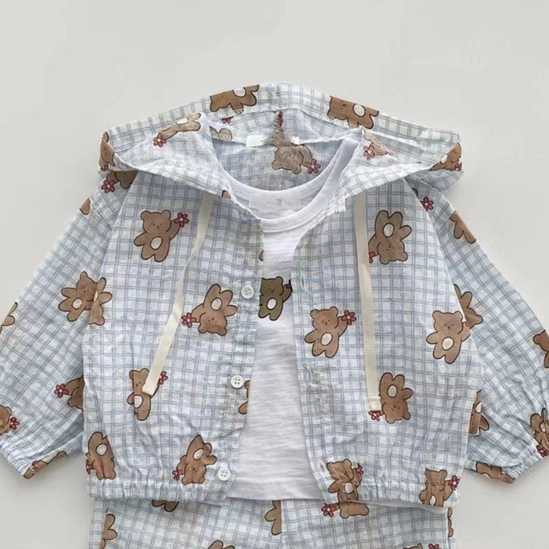 Autumn Baby Coat for Girls Cartoon Bear Sunscreen Jackets Summer Hooded Jacket Korean Children's Clothing Toddler Boys Outerwear