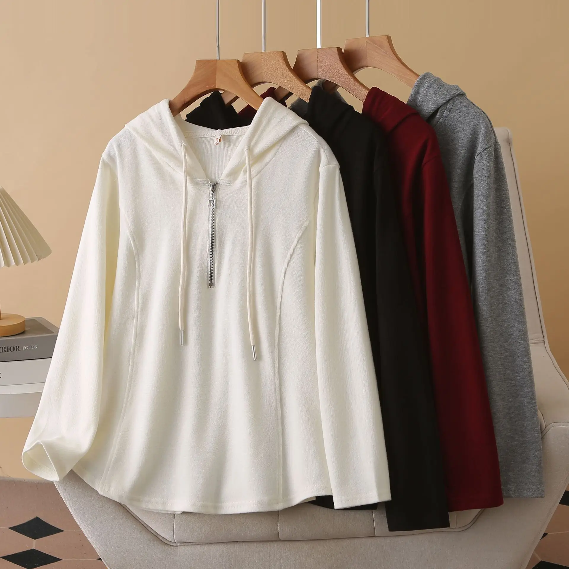 XXXXL Fashion Plus Size Women's Hoodies New Autumn Clothing half-collar Zipper Hooded Long Sleeved Sweatshirt 2557