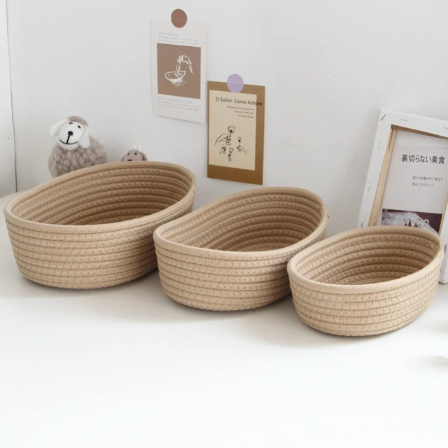 Round Small Basket Cotton Rope Woven Baskets for Organizing Key Tray Bowl  for Entryway Desktop Storage Basket Tissue Box - AliExpress