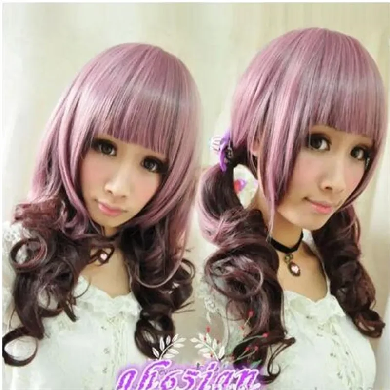 Lolita Harajuku style Long curly cosplay wig Light purple mixed