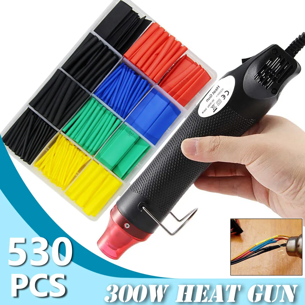 530/280/140Pcs Tubo Termoretraibile Filo Termoretraibile Guaina Guaina Del Cavo Collegare La Protezione Della Copertura Con Pistola Ad Aria Calda 300W