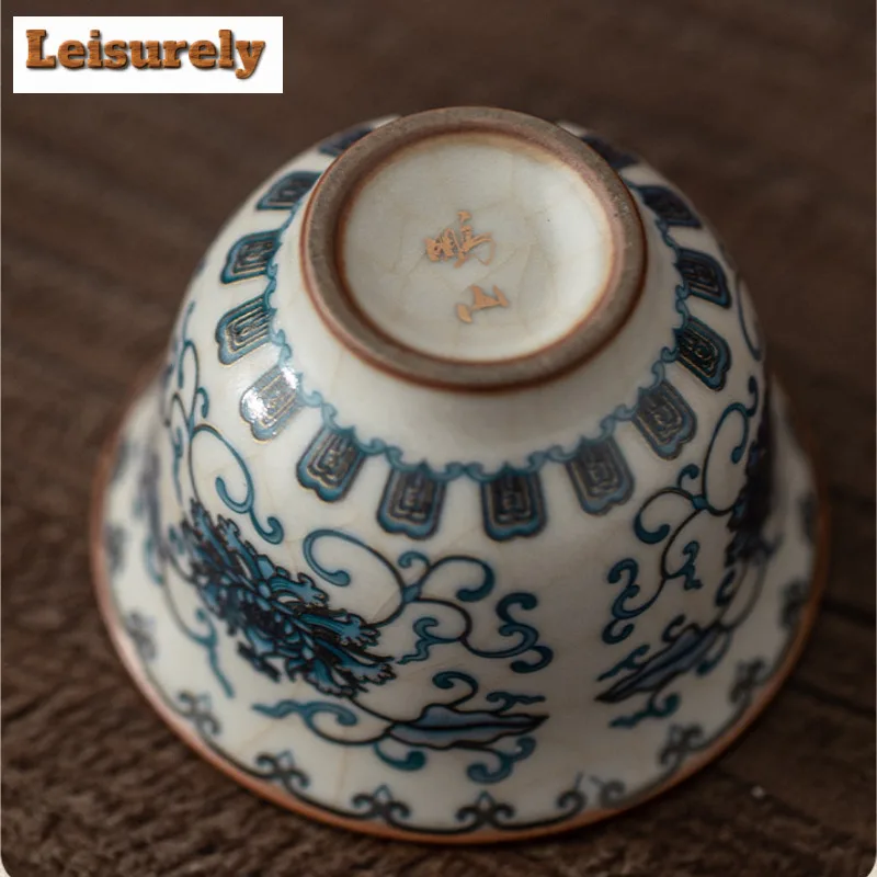 5pc Beige Ru Kiln Cracked Glaze Teacup Traditional Tea Bowl Tea Pair Tea-tasting Personal Cup Jianzhan Master Cups Teaware Craft