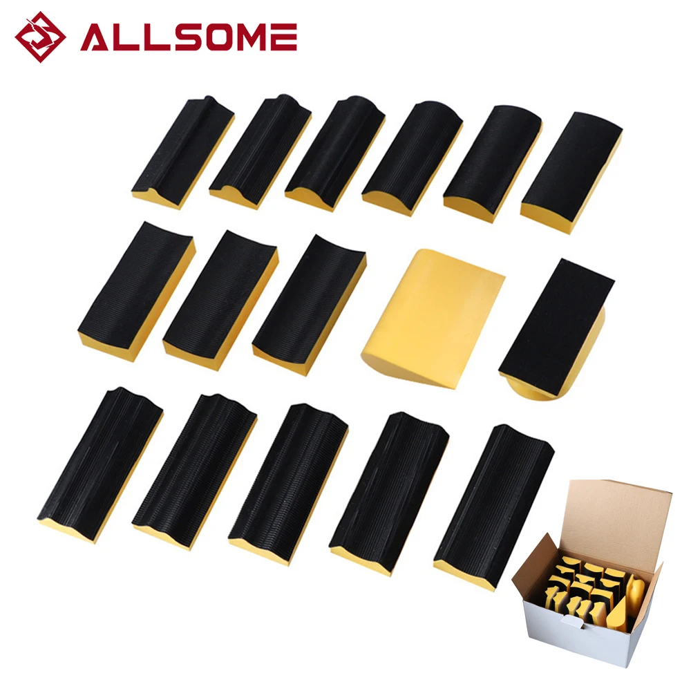 ALLSOME 샌딩 패드 모양 핸드 샌딩 블록 베이스 샌딩 디스크 그라인딩 스폰지, 후크 및 루프 사포 연마 도구, 16 개