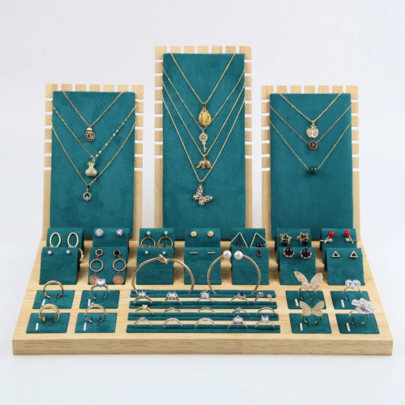 Soporte de exhibición de collar y pendientes de madera para mujer, colgador de colgante, almacenamiento de joyería de mostrador, accesorios de exhibición de joyería en vivo