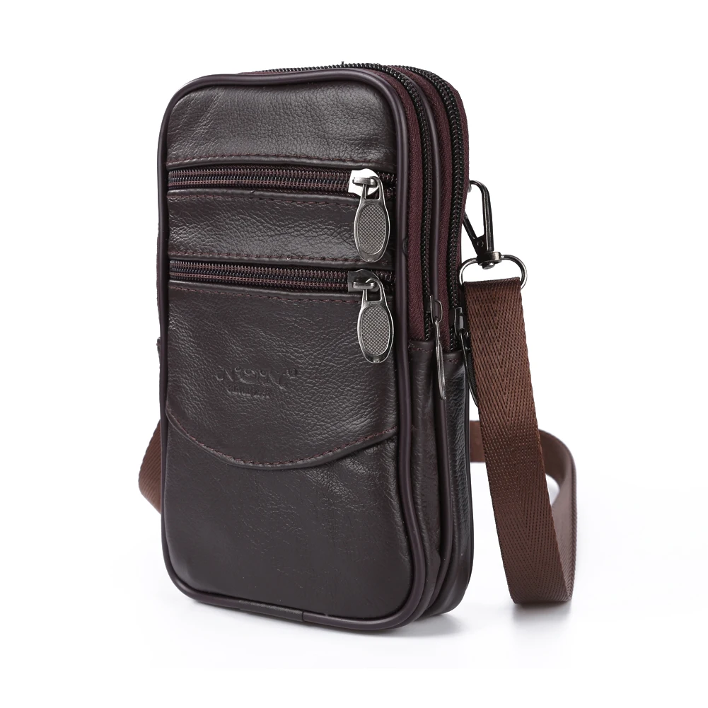 Fashion Slim Coin Pocket Phone Clutch Waist Bag Vintage Small Zipper Men Cow Leather Pure Color Fanny Packs
