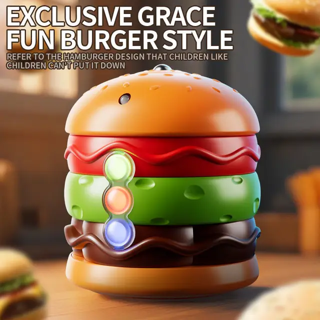 Kids LED Light  Music Hamburger Spinning Top Fidgeting Toy Fun Gyroscope Battle Game Boys Girls Birthday Party Creative Toy Gift 2
