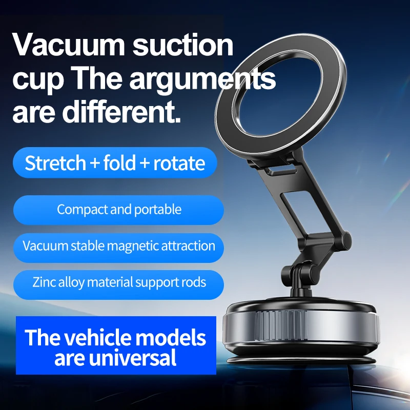 Versatile Magnetic Phone Holder with 360° Adjustable Foldable Design and Vacuum Mount