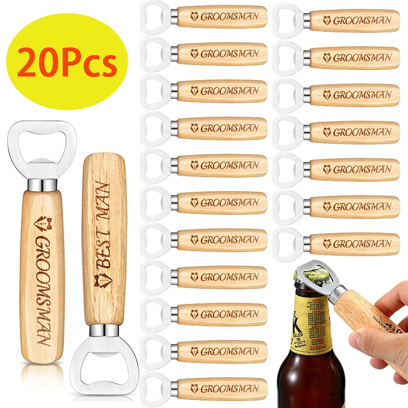 

20Pcs Customizable Wood Bottle Opener Personalization Wedding Favors Hand Printing LOGO Beer Openers
