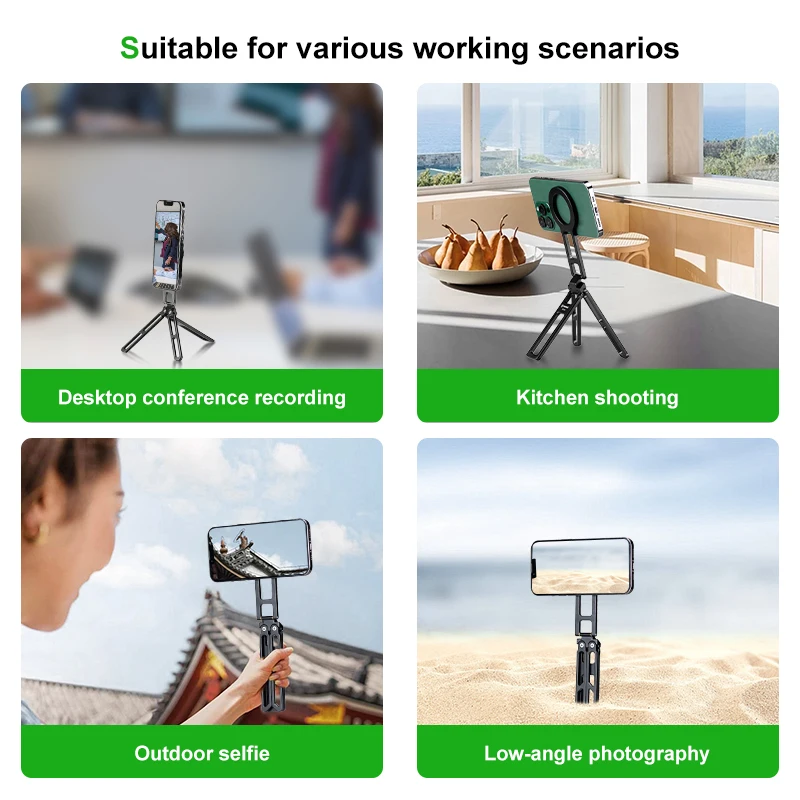 FANAUE Magnetic Pocket Phone Tripod Compatible with Magsafe iPhone Plus Pro Max Foldable Desktop Phone Mount Selfie Stick Handle