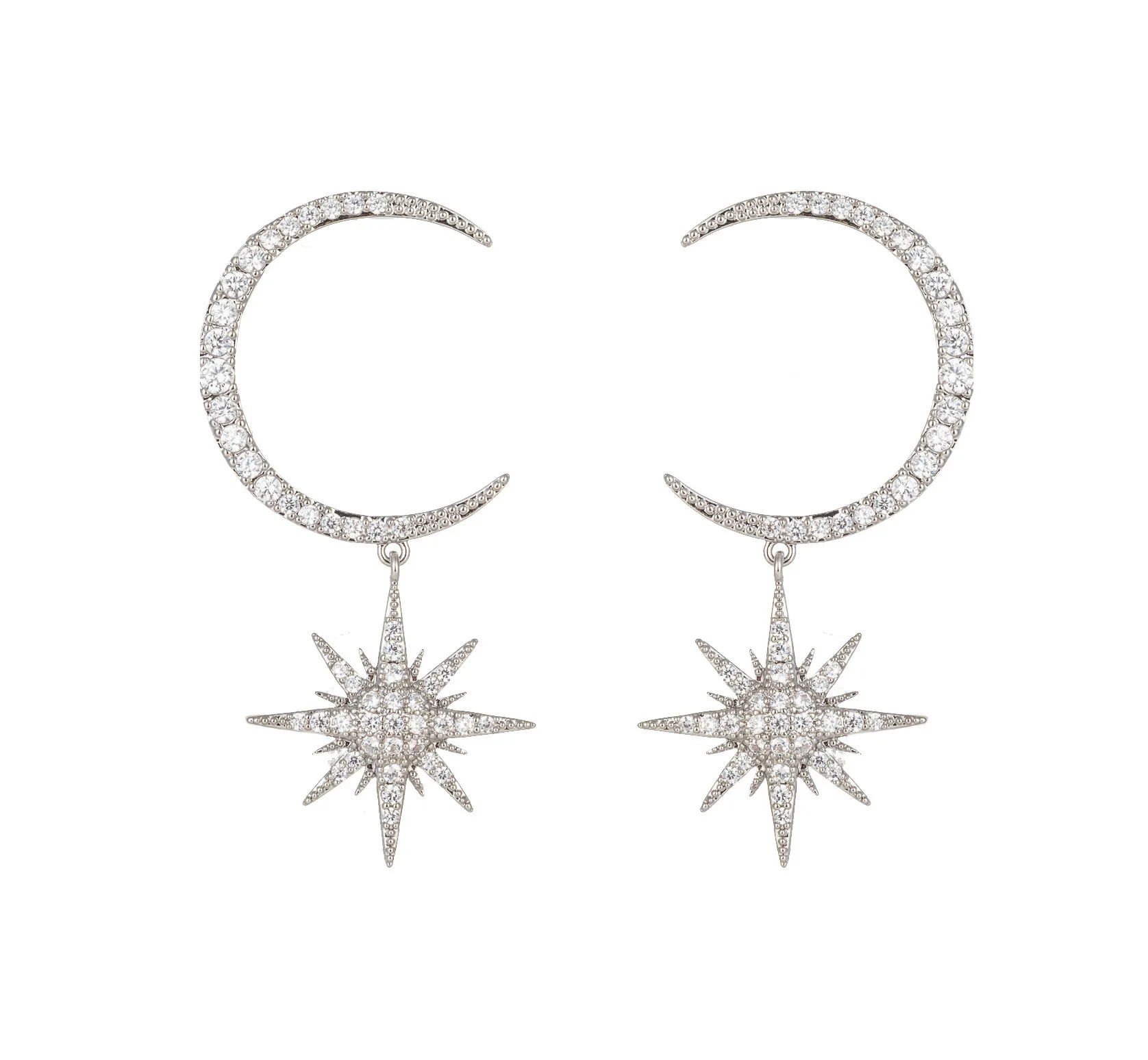 Frauen Stern Mond Ohrringe Premium lange Anhänger Strass Ohrringe für Damen