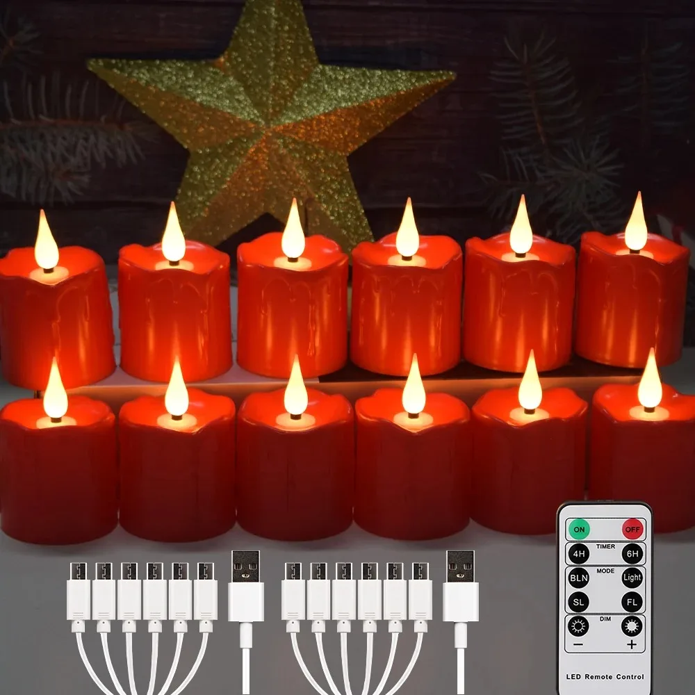 Realistic Flickering Flame LED Candle USB Rechargeable with Remote Waterproof 8H
