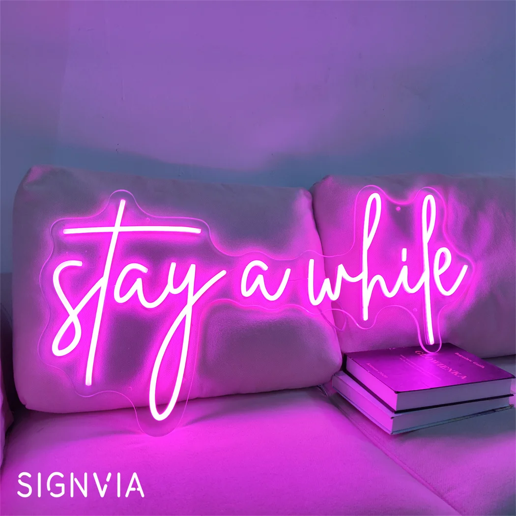 

Stay a While Neon Sign Light Room For Party LED Light Illuminated Dining Room Decor Art Gift Home Arte Wall Decoration Neon Lamp