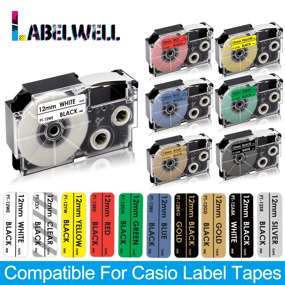 

Labelwell Printer ribbon XR-9WE XR-12WE XR6WE for Casio 9/12mm label tape XR 9WE 12YW for Casio KL-60 KL-60SR KL-100 label maker