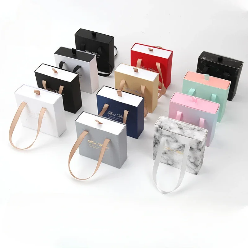 10x10x3.5cm Portable Drawer Box With Ribbon Handle DIY Ring Earring Pendant Necklace Perfume Soap Jewelry Packaging Case portable jewelry storage bags organizer albums anti oxidation desktop drawer jewelry necklace bracelet ring holder bags boxes