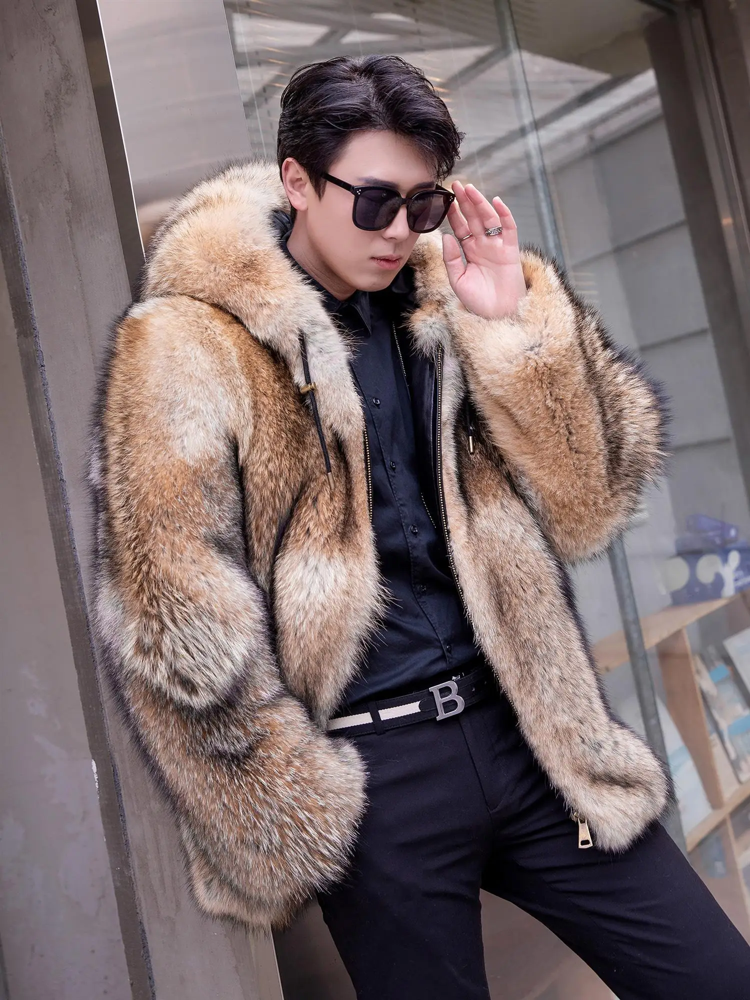 2025 Winter Luxury Warm Natural Wolf Leather Men's Fur Coat Full