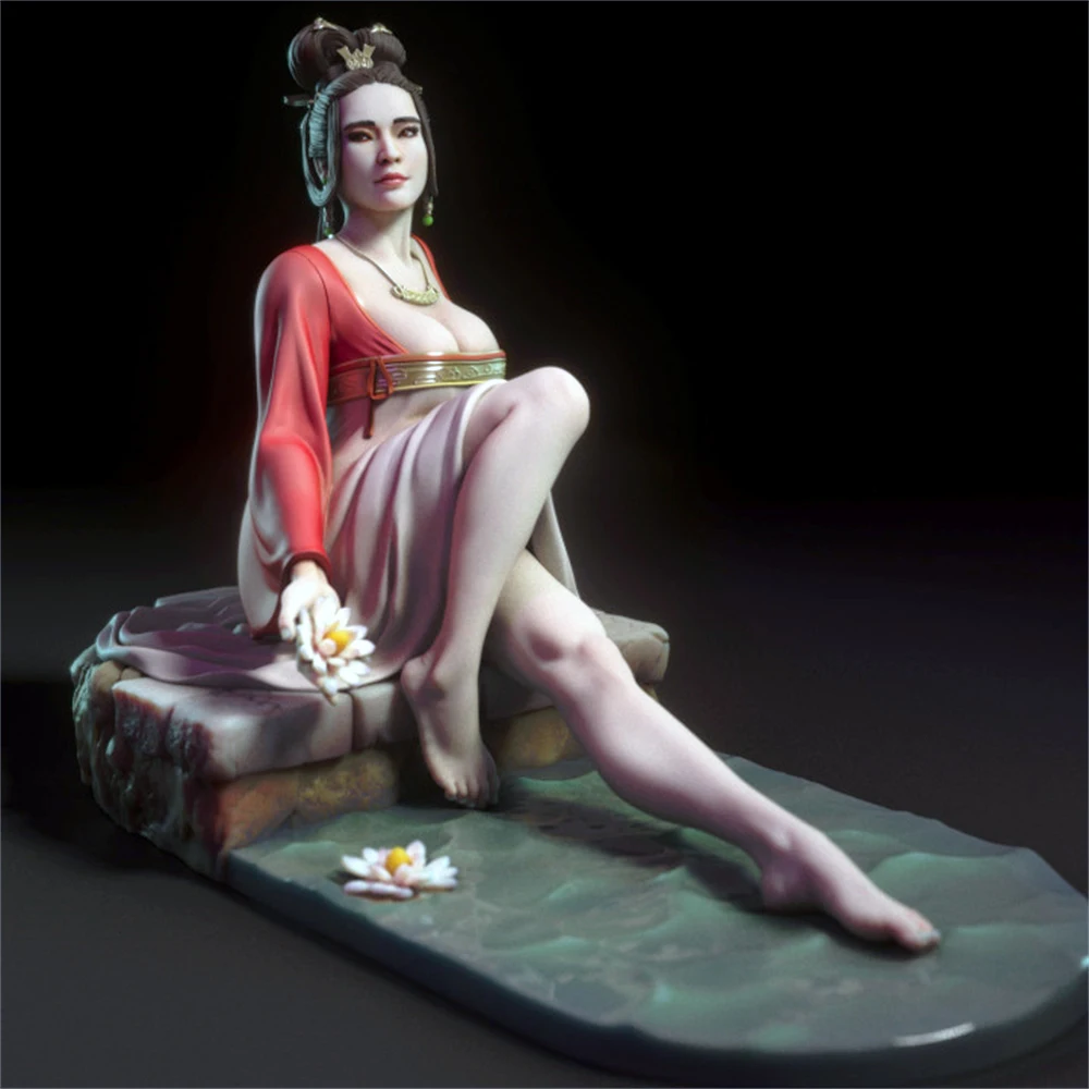 Kit Modello Figura In Resina Scala 1/24 75Mm Lotus Pond Statua Di Bellezza Modellazione Kit Non Dipinti Giocattoli Fai Da Te