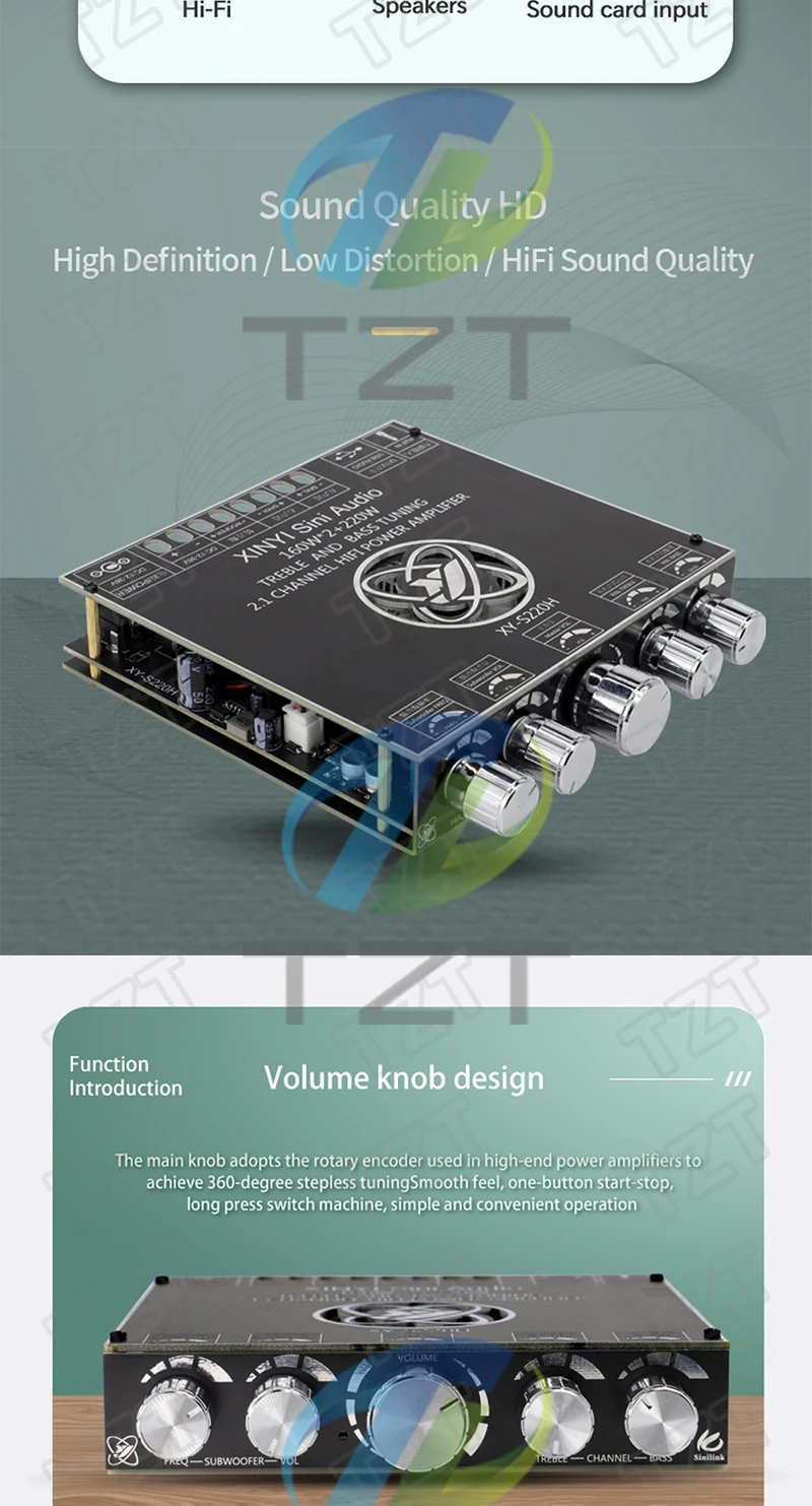 XY-S220H TZT 160W*2+220W TDA7498 Bluetooth Subwoofer Leistungsverstärker-Platine 2.1-Kanal Hifi Klasse D Audio-Leistungsverstärker-Platine – Detail 2