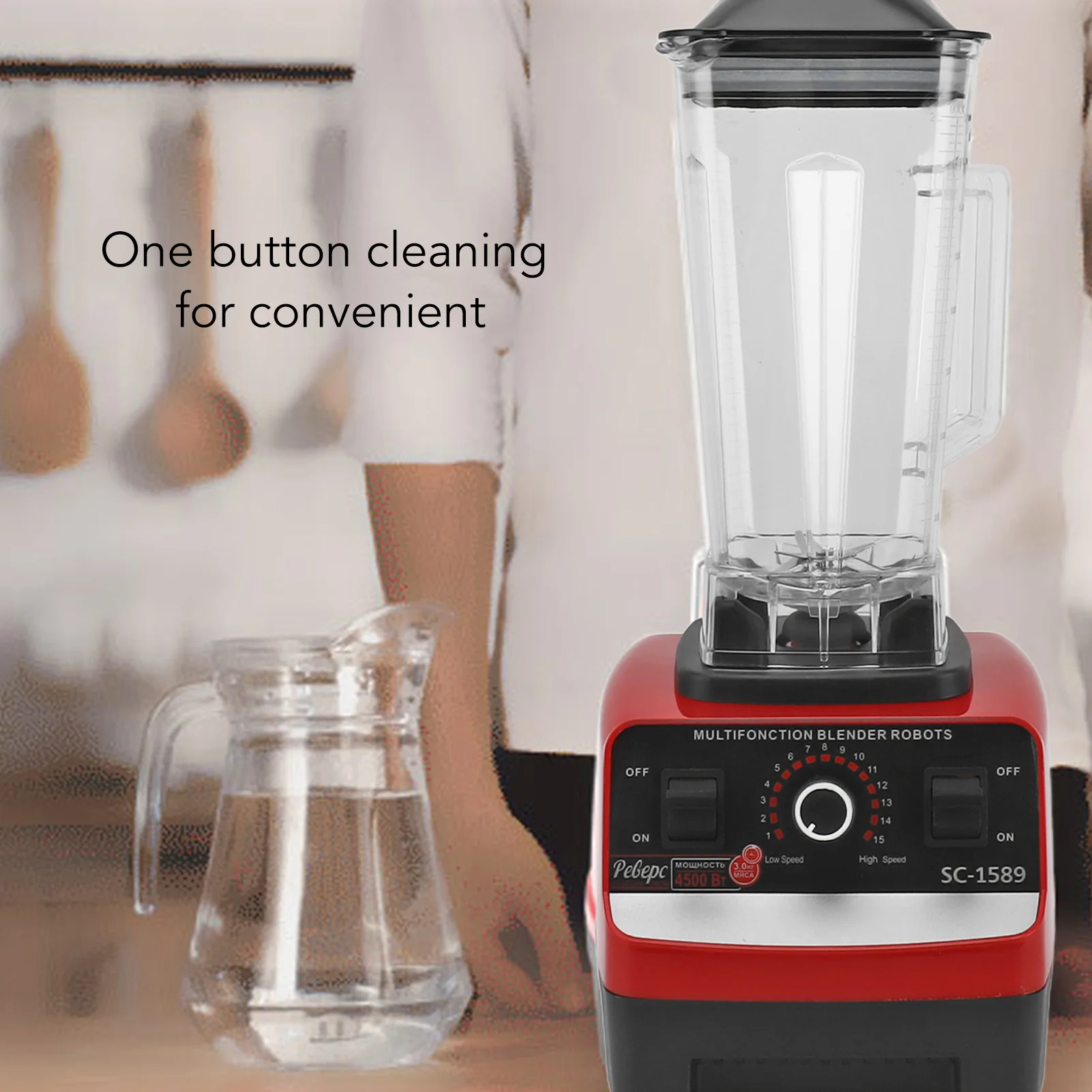 Food Processor, 1.8L 15 Speed Multifunction Blender, Delicate and Uniform for Meat (US Plug 110V) Portable 4500W Blender w⁄ 6 Stainless Steel Blades 15 Speed Food