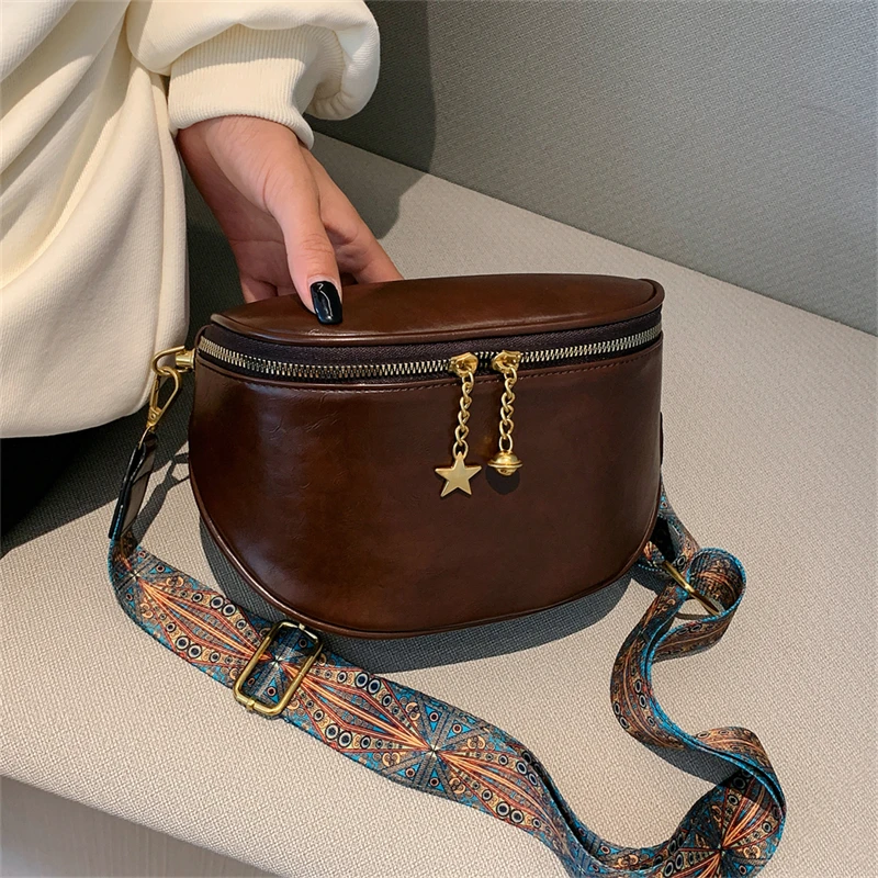 

Fashion Saddle Bag for Women PU Leather Small Sling Cross Bag Female Adjustable Shoulder Strap Crossbody Handbags High Quality