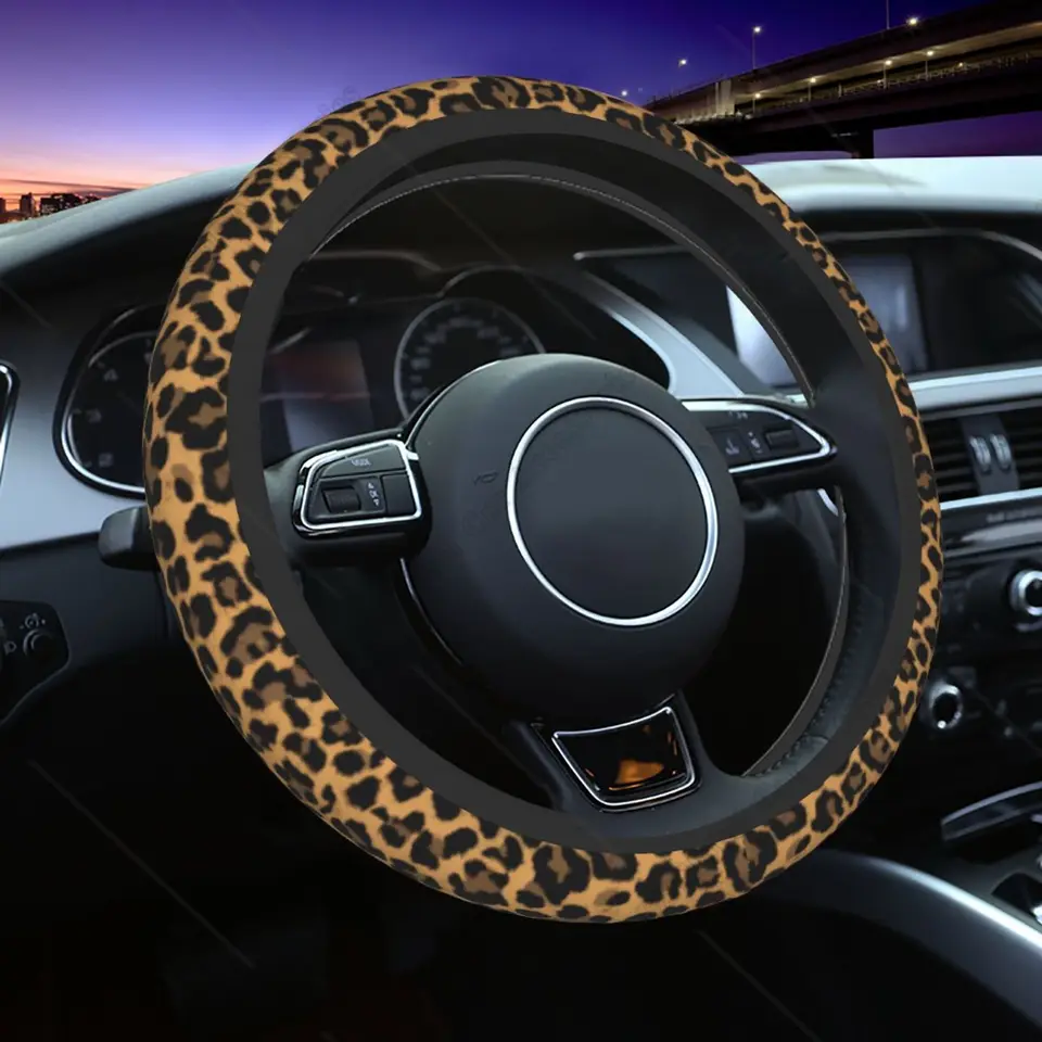 Dolyues Fundas Para Volante De Coche Con Patrón De Leopardo Negro Rosa