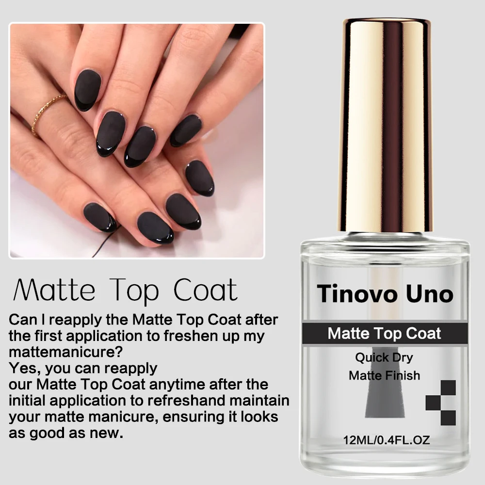 Tinovo Uno Normal Matte Top Coat Quick Dry Matte Regular Nail Polish Finish 12ML Long Lasting Wear Clear Nails Lacquer Sealer 3