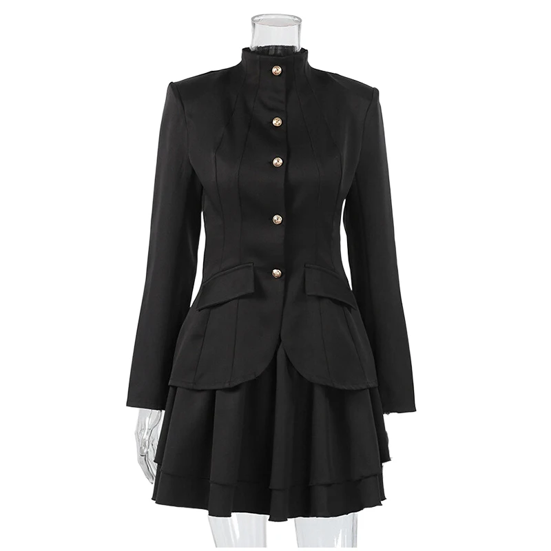 Frauen Rock Anzug Chic Revers Einreiher Volle Hülse Mäntel Lose Taille Mini Röcke Set Weibliche Frau Party Abend Outfits – Detail 14