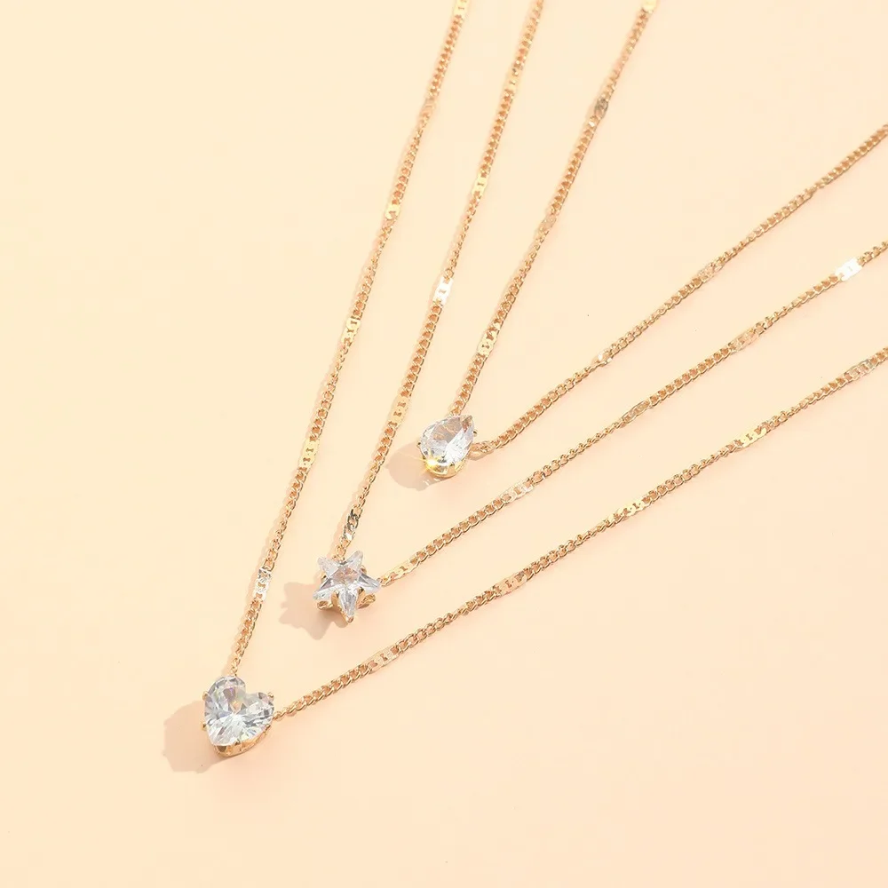 Zircon Necklace Multilayer Five-pointed Star Love Water Drop Pendant Retro Necklace Clavicle Chain