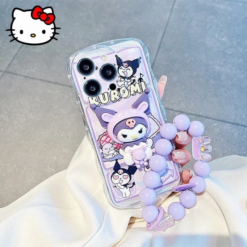 

Kawaii Sanrio Kuromi Mobile Phone Case Cartoon Girl with Pendant Silicone Anti Fall Protective Cover for IPhone 15 14 13 Promax