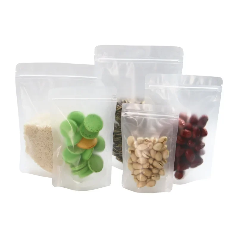 100PCS Matte Stand Up Plastic Ziplock Bag Translucent Food Grade Storage Pouch Nuts Dired Flower Frost Package Show Bags 6