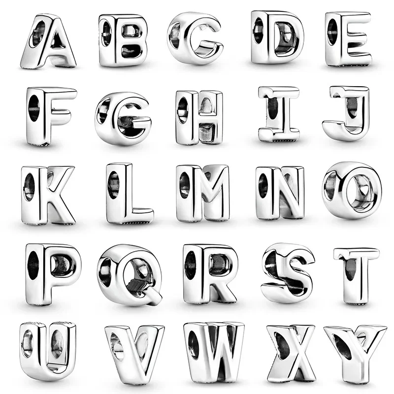 Silver 925 26 Letter A-Z Alphabet Charm Fine Beads Fit Original Charms Silver Bracelet DIY Fine Jewelry for Women Gifts Making 6