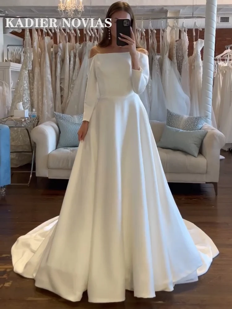 

Long Elegant A Line White Wedding Dress 2023 for Women Satin Bride Dress Vestido De Novia 2022 Boda Elegante