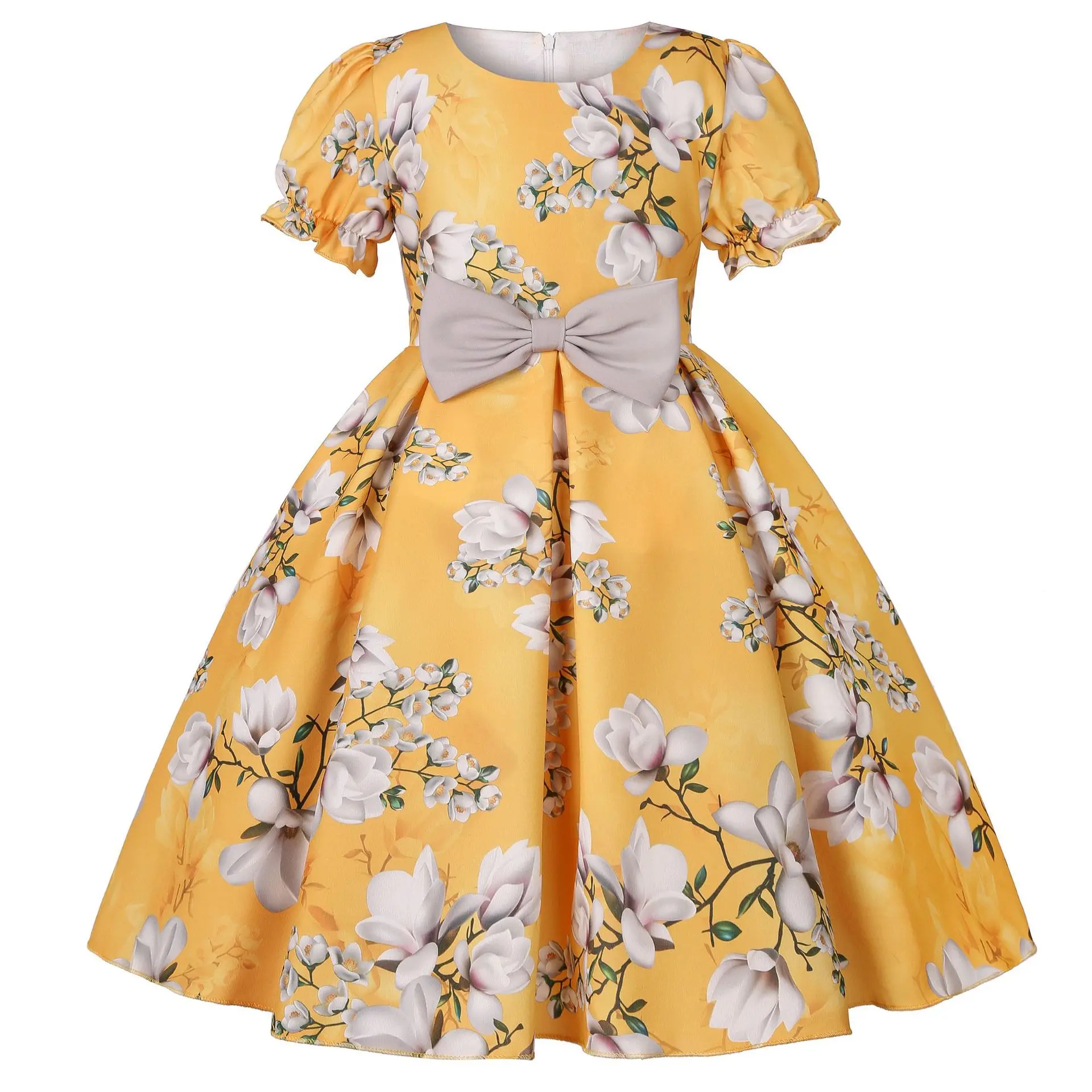 

Princess Girl Dress Wedding Birthday Party Floral for Children Costume With Bow Prom Ball Gown Elegant Party Dress For Girls