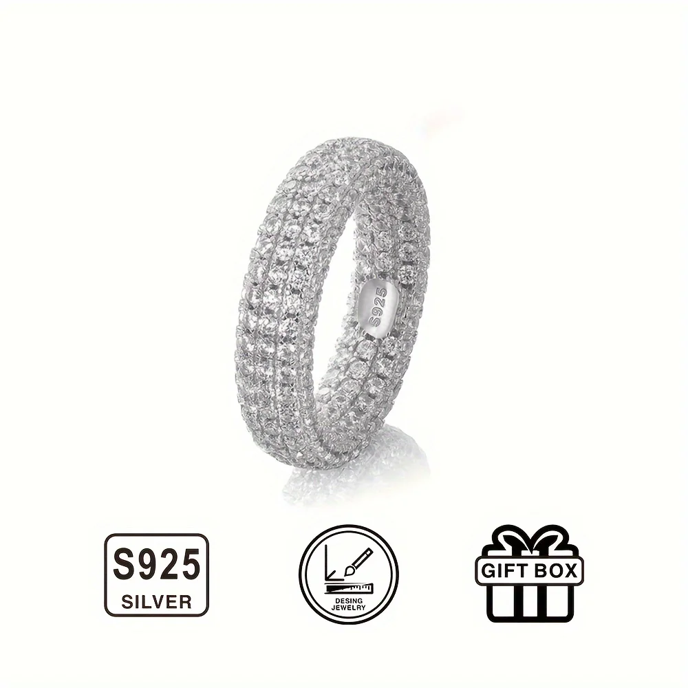 

JUZUAN 925 Sterling Silver Ring Hip Hop Style Unisex Ring Shiny Cubic Zirconia Decor Ring Ideal for Gifts