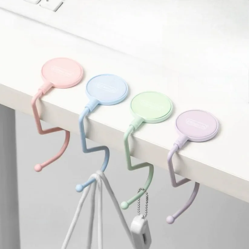 Desk Storage Hook Book Bag Hook Office Desk Non Stick Traceless Desktop Storage Hook Non Slip Bottom Pad Hanging Bag Clothes Key Holder Artifact