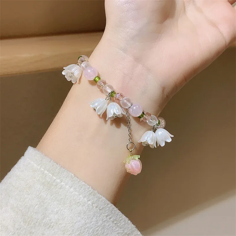 New Design Sweet Vintage Pearl Lily Flower Bracelet for Women Korean Cute  Tassel Pink Peach Pendant Bracelet Aesthetic Jewelry - AliExpress