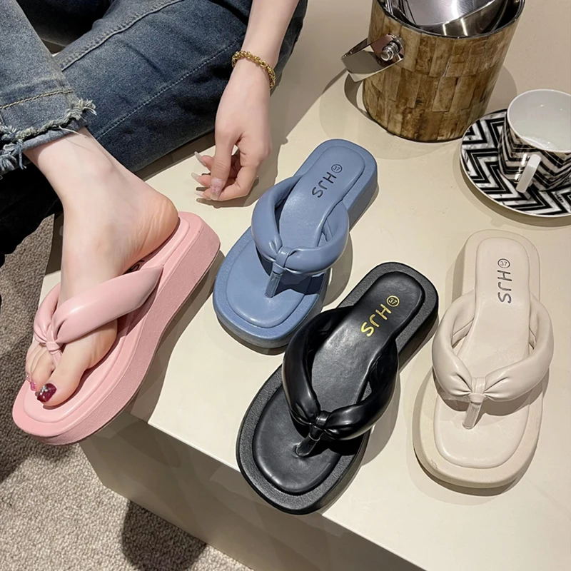 Scarpe Da Spiaggia Infradito In Gomma Med Pantofole Da Donna Slides Platform Sabot Hawaiian 2023 Summer Flat Soft Rome Pu House Pantofole P