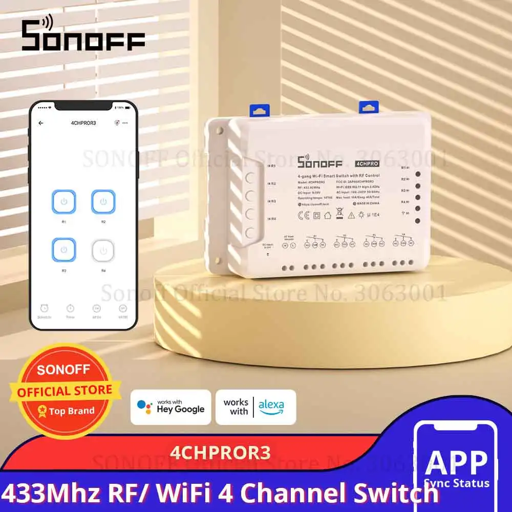 SONOFF 4CHPROR3 Wifi Light Switch Remote 433 Mhz RF Smart Home Controller 4 Channel/ Gang Intelligent Wireless Switch Module smart switch smart switch module