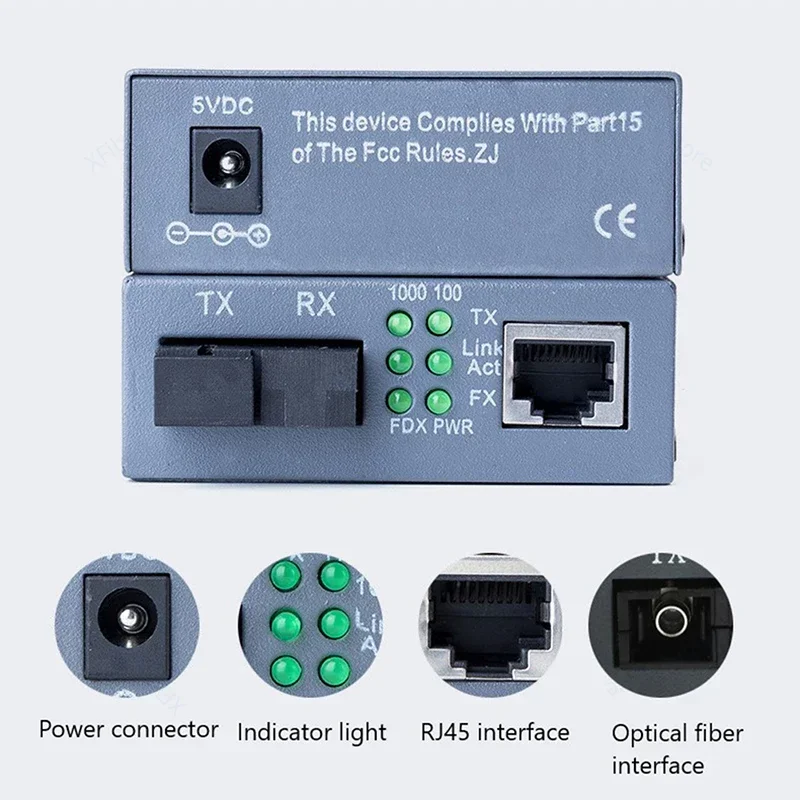 Gigabit Fiber Optical Media Converter HTB-GS-03 10 Mbps 100 Mbps 1000Mbps UPC, SC-Port External Power Supply 1-3 Pair