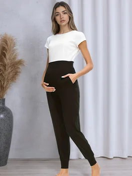 Womens Maternity Jogger Pants Stretchy Comfortable Lounge Pants with Pockets Loose Fit Pregnancy Wear
