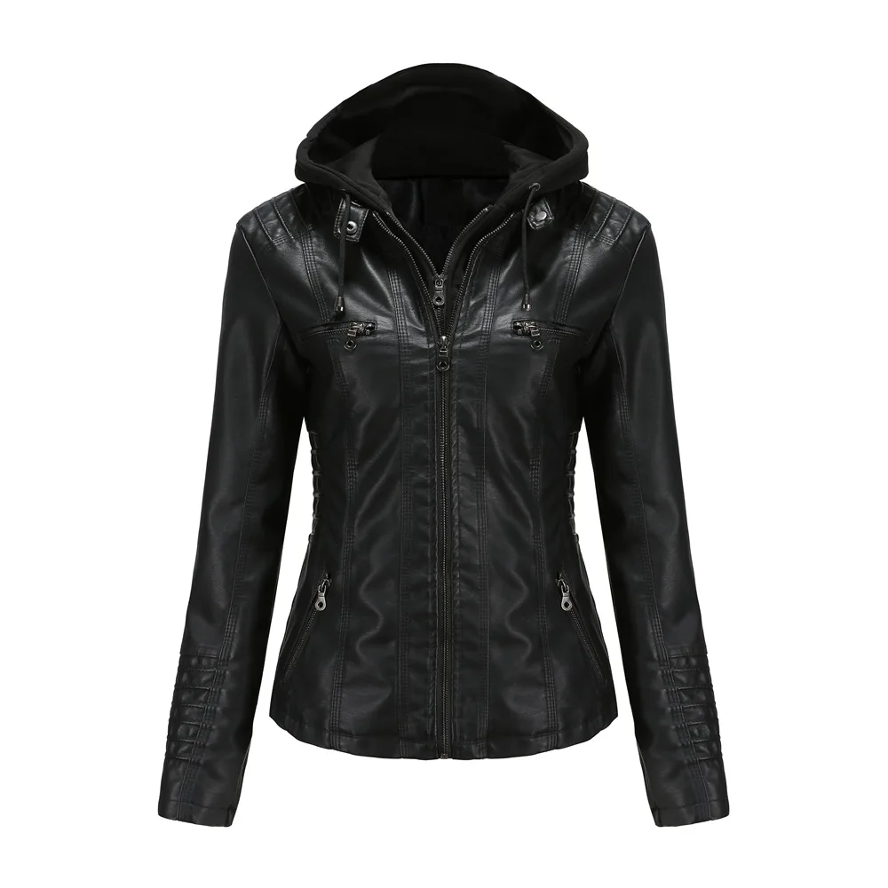 

Plush and thicken Autumn winter Pu Faux Leather jackets Women Long Sleeve Zipper Slim Motor Biker Leather Coat Female Outwear