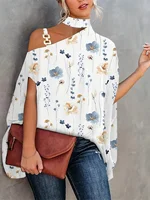 Plus Size Sexy Halter Loose Blouse Tops Women's Elegant Print Off Shoulder Batwing Sleeve Pullover Shirt 2023 Summer Fashion Str - Image 2