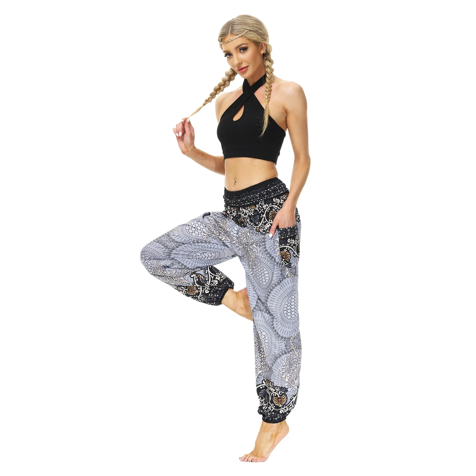 Women's Printed Wear Casual Bloomers Breathable Sports Dance Pants gym accessories women  yoga leggings high waist