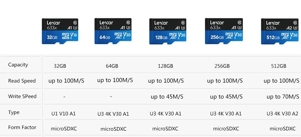 Lexar micro sd karte 128gb 32gb 64gb 256gb 512gb micro sd karte sd/tf flash karte c10u1 u3 4k v10 v30 speicher karte microsd für telefon